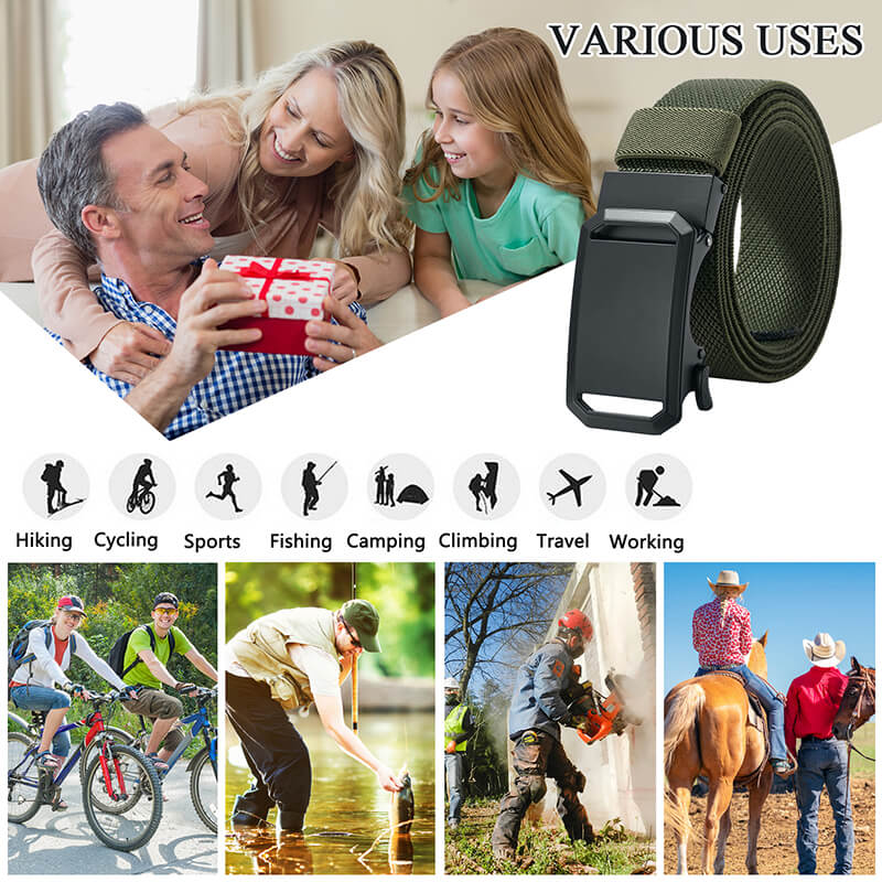 LionVII Ratchet Elastic Stretch Belts, 1 3/8" Slide Belt for Men with Automatic Buckle for Men Dress, Adjustable Trim to Fit 28-49" Waist