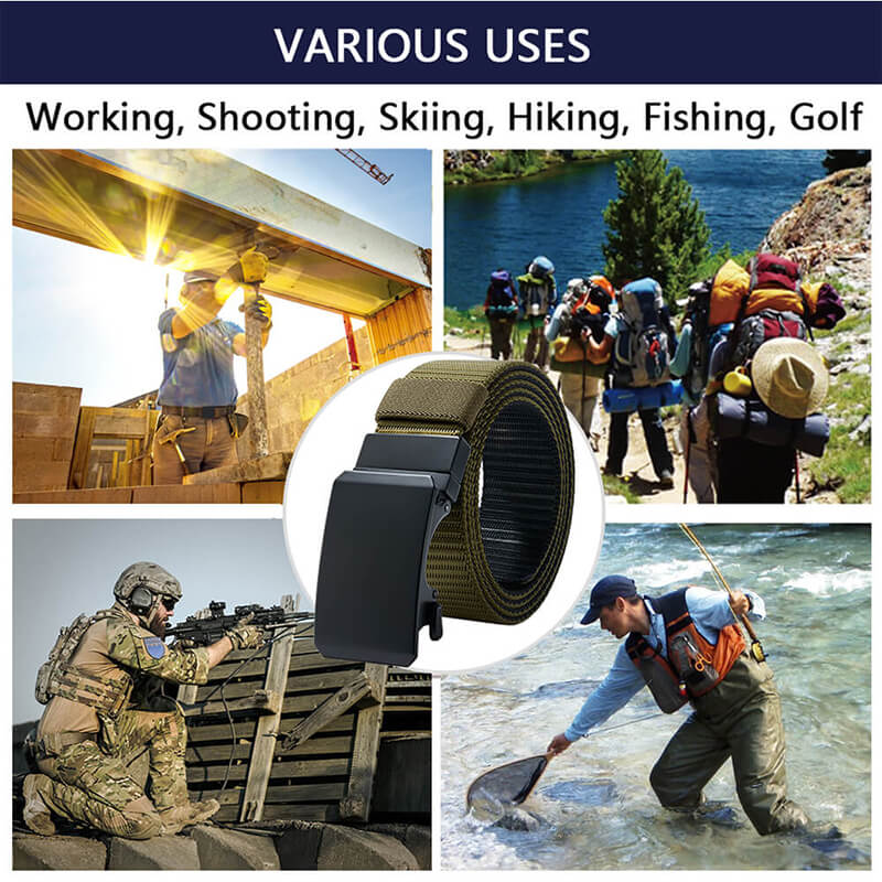 Ratchet Belts Rotatable Buckle, 2 Colors in 1 Double-sided 1 3/8" Nylon Strap, Trim to Fit 27- 46"Waist