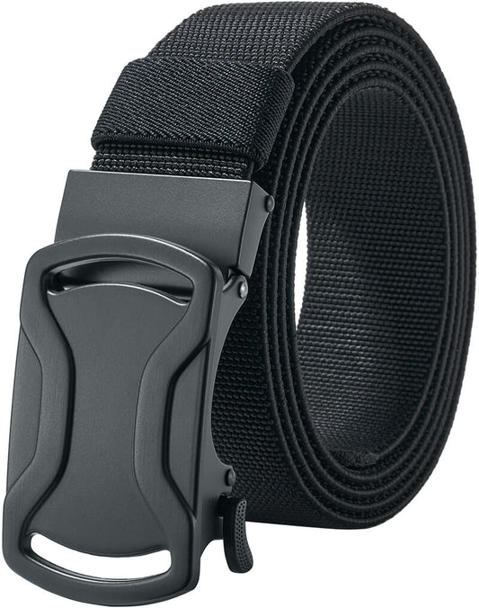 LionVII Elastic Ratchet Men Belts, 1 3/8" Stretch Belt with Automatic Buckle for Men, Adjustable Trim to Fit 27-46" Waist
