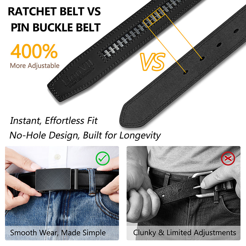 Men's Genuine Leather Belt Ratchet for Casual Trim Fit 29-50" Waist