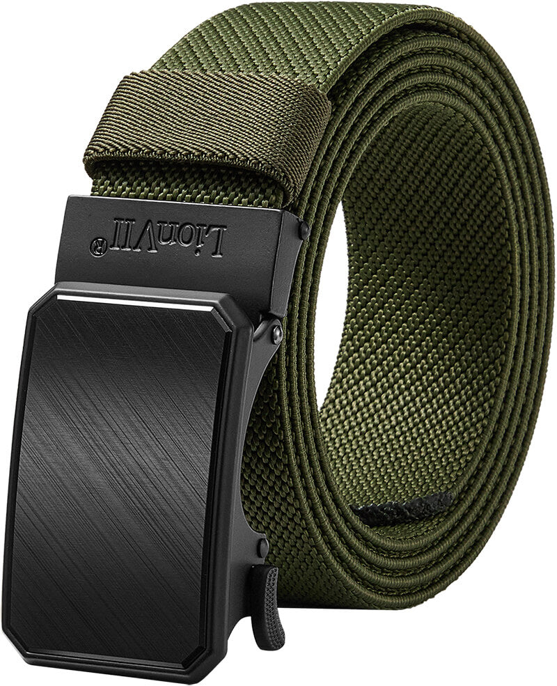 LionVII Ratchet Elastic Stretch Belts, 1 3/8" Belt for Men with Automatic Buckle for Men, Adjustable Trim to Fit 28-49" Waist