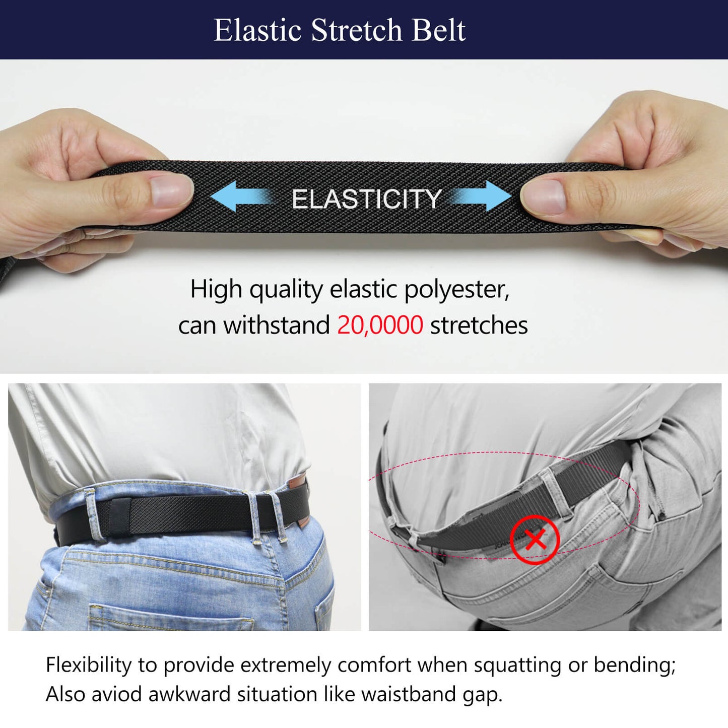 LionVII Ratchet Elastic Stretch Belts, 1 3/8" Belt for Men with Automatic Buckle for Men, Adjustable Trim to Fit 28-49" Waist