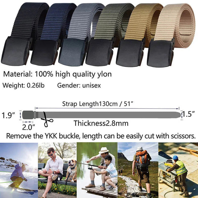 LionVII Mens Belts Web with Plastic Buckle Breathable for Work Travel, Trim to Fit 28-49' Waist. - Product Features:1,Corrosion resistance, Oxidation resistance;2,Strong strap(twice as strong as the - LionVII Professional Gear