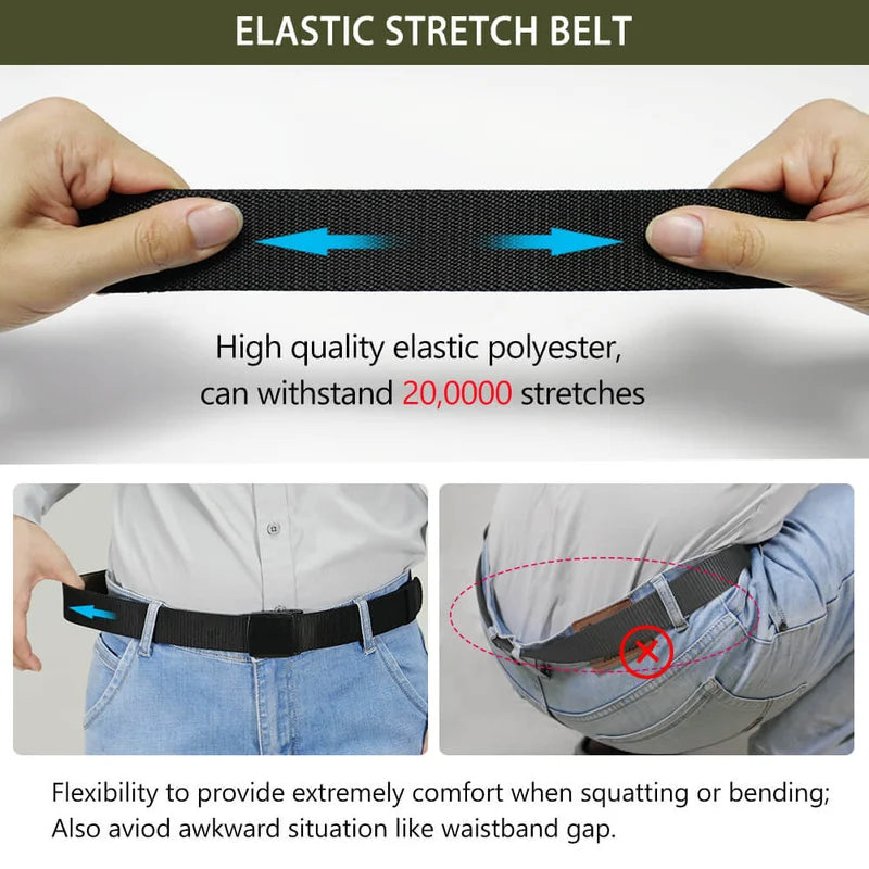LionVII Men's Elastic Stretch Belts - 2 Colors in 1 Reversible Belt Strap with Plastic Buckle for Work Travel, Adjustable Trim to Fit 28-49' Waist - This elastic belt for men is durable comfortable and breathable for outdoor sports &amp; travel, can - LionVII Professional Gear