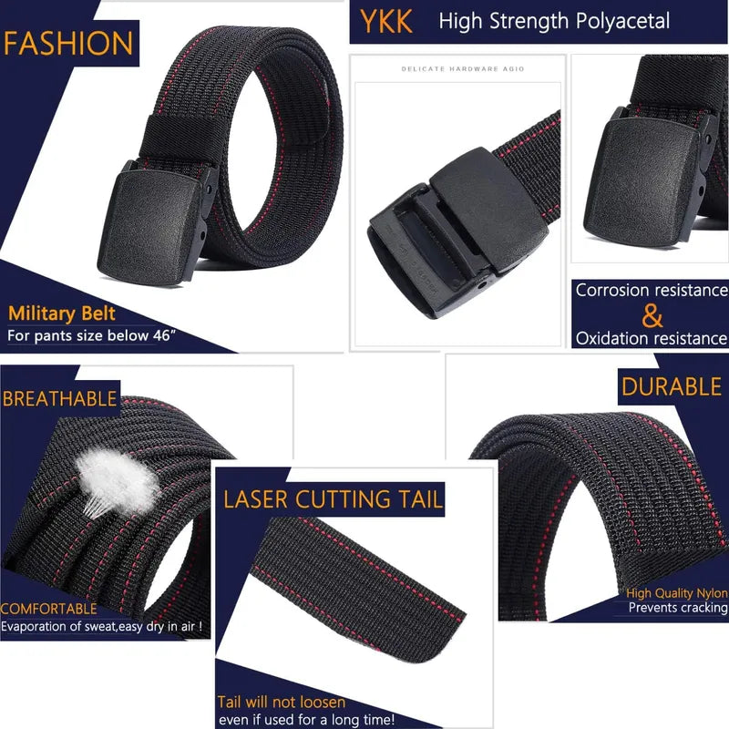 LionVII Men's Nylon Web Belt with YKK Plastic Buckle - Breathable and Durable Waist Strap for Work, Outdoor Sports and More - Adjustable Trim to Fit 28-49" Waist